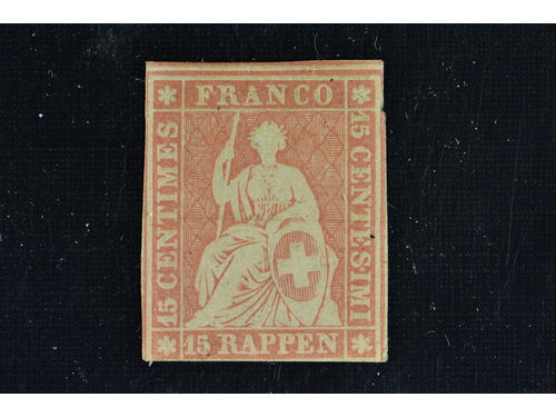 Switzerland. Michel 15 II ★, 1854 15 Rappen red. Signed BPP. EUR 320
