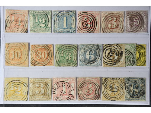 Germany, Thurn und Taxis. Used 1852–66. All different, e.g. Mi 1-2, 4-6, 18-19, 25, 36, 43-44, 47-48, 50-54. Mostly good quality. Mi € 2.100 (19)