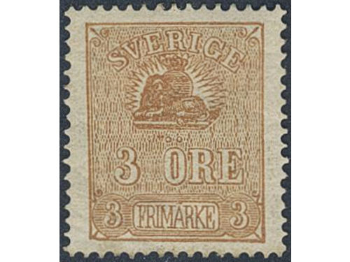 Sweden. Facit 14Bd ★, 3 öre orange-brown, type II. Very fine–superb. Ex. Beckeman. SEK 2200