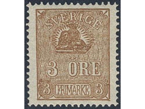Sweden. Facit 14Bc2 ★, 3 öre brown, type II, perforation of 1865. Superb. SEK 4000+
