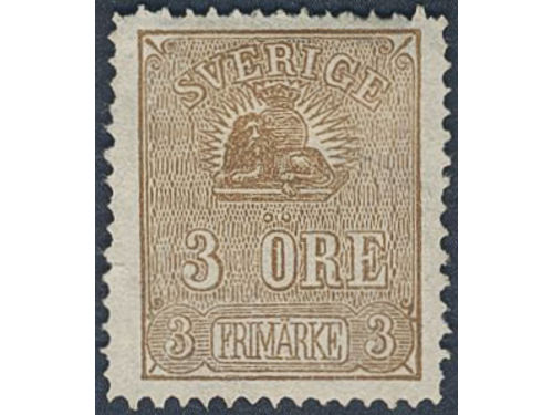 Sweden. Facit 14Ba ★, 3 öre weakly olive-tinged grey-brown, type II. Very scarce shade in unused condition. Ex. Beckeman. SEK 12000