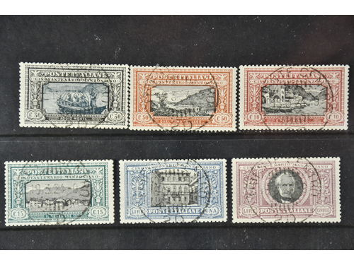Italy. Michel 188–93 used, 1923 Alessandro Manzoni SET (6). The 5 L top value Manzoni with inverted watermark. EUR 2500
