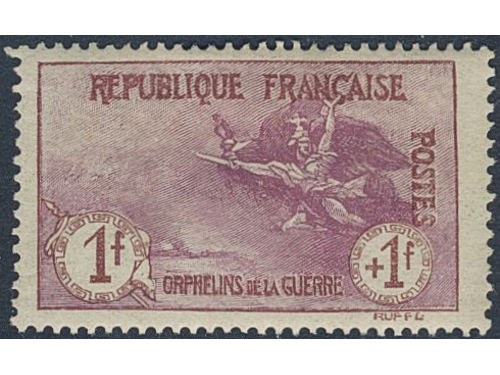 France. Michel 134 ★, 1917 War orphans 1 +1 Fr carmine/rose. With 'Melnecke' mark on reverse. EUR 400