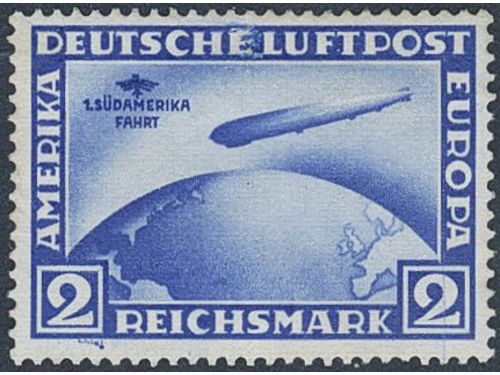 Germany, Reich. Michel 438y ★, 1930 1st South America Flight 2 RM ultramarine wmk sideways. EUR 330