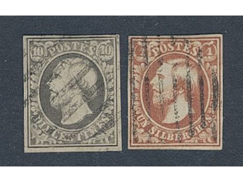 Luxembourg. Michel 1–2 used, 1852 Wilhelm III SET (2). Complete margins. EUR 165
