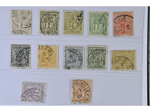 Luxembourg. Michel 45–56A used, 1882 Lion Coat-of-Arms SET perf 12½ × 12 (12). 50 c and 1 Fr with thin spots. EUR 300