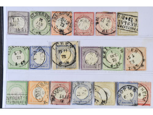 Germany, Reich. Used 1872. All different, e.g. Mi 1–7, 9–10, 16–17, 21–23, 26. Mostly good quality. Mi € 1.089 (19)