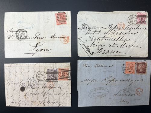 Britain. Covers, lot covers. 15 covers 1860–80 sent to France, Germany and Italy, plus one domestic cover.