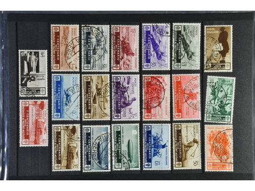 Italy. Lot used. Eight better sets 1920s–30s, previous reserves at other auction house SEK 3500.