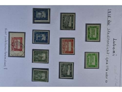 Poland. Collection/accumulation ★/(★) 1918–20 on leaves. Local issues and revenues from Zarki, Przedborz, Checiny, Sosnowice and Lubomi. Some of the issues never in postal use. A number of the items not genuine. Mostly good quality. (>100)