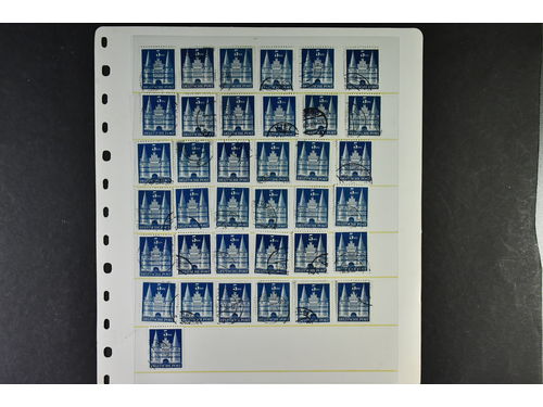 Germany, American and British zone. Michel 100 Iwg used, 1948 Buildings 5 DM blue type 1 perf. 11, 37 copies (two with corner crease).