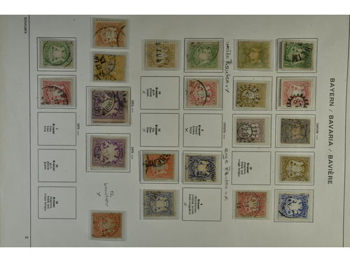 Germany, mixed. Collection/accumulation mostly used 1867–1945 on leaves. States (e.g. Bavaria), German occupation during WW1 (e.g. Belgium) referendum areas after WW1 (e.g. Memel, Marienwerder, Allenstein), German occupation during WW2 (e.g. Czechoslovakia) and more. Favourable reserve! Please see a selection of scans at www.philea.se. Mostly good quality. (>200)