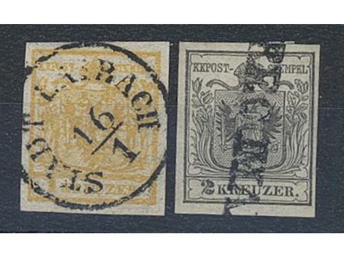 Austria. Collection used 1850–1954 in two homemade albums with nice descriptions in German. Almost complete in main numbers with many better stamps, coves and postal stationeries. Also many varieties and shades. Here are about 150 examples of Mi 1–5, Mi 6 (3), 11 (4), 139–59, 161–77, 518–23, 545–50, 551–54, 555, 551–54, 674–92, 952–54, 984–87 and so on. Recommended. Please see a selection of scans at www.philea.se. Fine quality. Approx. 6 kg. (thousands)