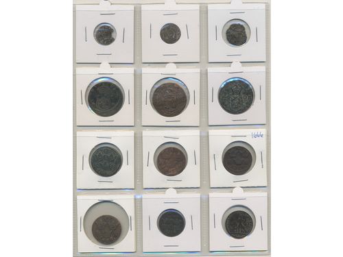 Coins, Sweden. 1 album with 84 coins in silver and bronze, middle age–1872, mixed quality.  .