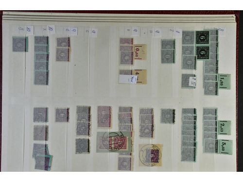 Germany, Soviet zone. Accumulation ★★/★/⊙ 1945–48 in three large stockbook. OPD issues and general issues, very comrephensive and with shades, paper vairietis and types. Most good items with BPP signs and good quality. E.g. Mi 9d+18Ia used, 20b, 26b, 34yv, 36y dd, 37y bb x2, 37yc (all xx), 37za, 43C and 47b used, Russian 12p sign Zierer xx, extensive Post Master perf Eastern and Western Saxony, 56b, 94-97U, 98AYy, 135Xaw, 155X all xx etc. Very high value! Fine quality. (many thousands)