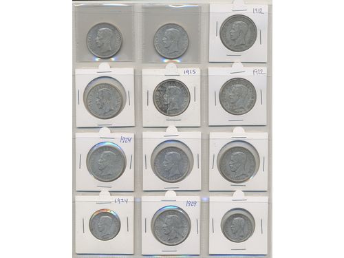 Coins, Sweden. Gustav V, 1 album with 60 coins in silver, bronze and iron, 1910–1950, mixed quality.  .