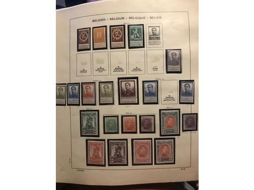 Belgium. ★★/★. Collection 1863-1986 on Lindner leaves incl. e.g. Mi104-42, 145-55, 235-44*, about 30 souvenir sheets incl. s/s 25**, Back-of the book etc. Well-filled and seemingly ** from 1960.
