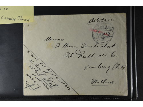 Netherlands. Covers,  covers. FIELD POST, a very unusual offer of Dutch field post with covers/cards from about 1940 onwards including field post offices, Dutch UN Forces in Middle East, Africa and Southeast Asia, etc, also quite a lot of documentation, a great source for the specialist. Approx. 16 kg.