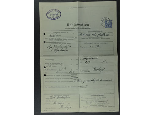 Sweden. Facit 279 on cover, 1940 Gustaf V large numerals 30 öre ultramarine-blue, single usage, on complaint regarding a missing registered cover. Cancelled KROKSJÖ 19.9.45 and POSTKONTORET I LYCKSELE POSTMÄSTAREN 21.SEP.1945.