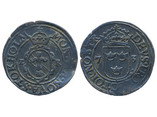 Coins, Sweden. Johan III, SM 75b, 2 öre 1573. 3.10 g. Stockholm. Lev. 359. SMB 64. 1+.