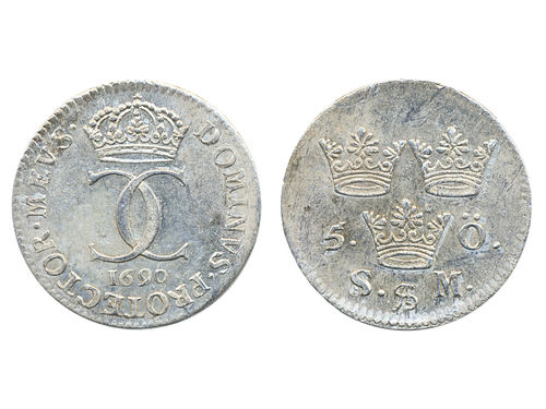 Coins, Sweden. Karl XI, SM 189, 5 öre 1690. 3.65 g. Stockholm. SMB 294. 01.