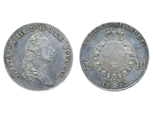 Coins, Sweden. Gustav III, SM 48, 1 riksdaler 1782. 29.14 g. Stockholm. Lightly scratched. SMB 22. 1+.