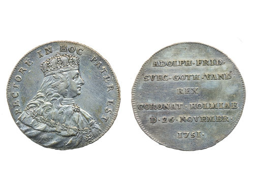 Coins, Sweden. Adolf Fredrik, SM 120, 2 mark 1751. 10.37 g. Stockholm. Largesse money for the King´s coronation. SMB 110. 1+.