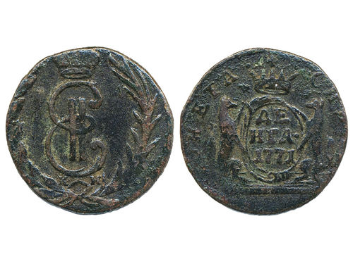 Coins, Russia, Siberia. Catherine II, Bitkin 1179, 1 denga 1771. 3.23 g. Suzun mint. Light corrosion. F-VF.