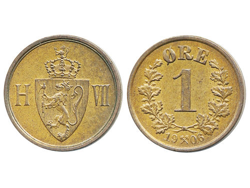 Coins, Norway. Haakon VII, NM 220, 1 øre 1906. 0.