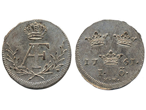 Coins, Sweden. Adolf Fredrik, SM 119, 1 öre 1761. 1.20 g. Stockholm. SMB 108. 01.