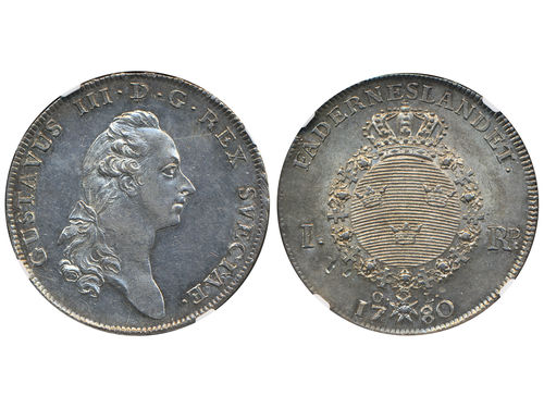 Coins, Sweden. Gustav III, SM 46, 1 riksdaler 1780. Stockholm. Graded by NGC as MS61. SMB 17. 01.