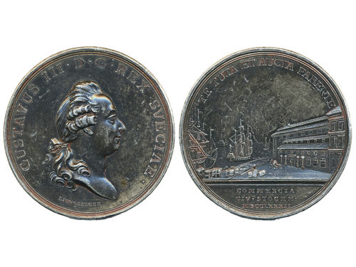 Medals, regal, Sweden. Gustav III, Hild. 62:2, 1782. 64.81 g. Pewter medal, repaired in obverse field. Scarce! 1+.