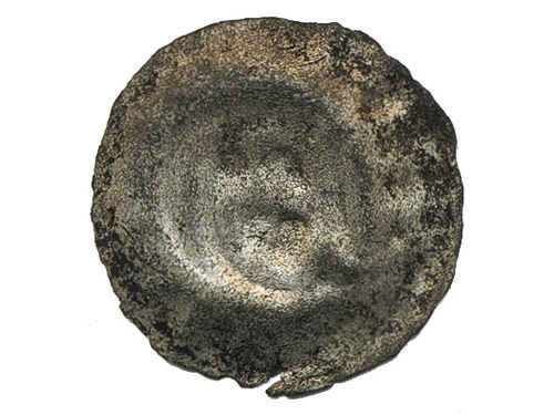 Coins, Sweden. Magnus Eriksson, LL XXVIII:1b, 1 penning ND (1354–63). 0.25 g. Kalmar. Unical E with dots inside. R. SMB 219. 1/1+.