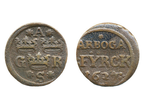 Coins, Sweden. Gustav II Adolf, SM 201, 1 fyrk 1627. 6.66 g. Arboga. SMB 293. 1.