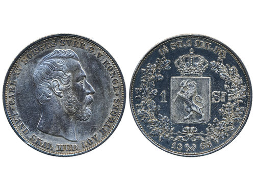 Coins, Norway. Karl XV, NM 4, 1 speciedaler 1865. 28.85 g. 1+/01.