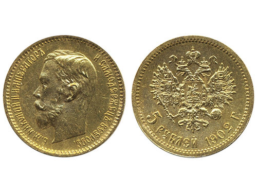 Coins, Russia. Nicholas II, Bitkin 29, 5 rouble 1902. XF.