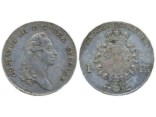 Coins, Sweden. Gustav III, SM 48, 1 riksdaler 1782. 29.08 g. Stockholm. SMB 49. 1+.
