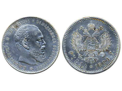 Coins, Russia. Alexander III, KM Y#46, 1 rouble 1886. 19.89 g. VF-XF.
