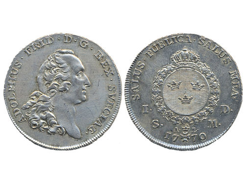 Coins, Sweden. Adolf Fredrik, SM 68b, 1 daler SM (1/3 riksdaler) 1770. 9.72 g. Stockholm. SMB 41. 1+/01.