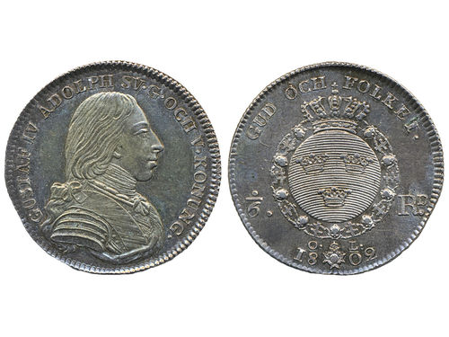 Coins, Sweden. Gustav IV Adolf, SM 37, 1/6 riksdaler 1802. 6.19 g. Stockholm. SMB 40. 1+/01.