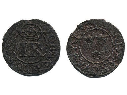 Coins, Sweden. Johan III, SM 130, 2 penningar ND (1575–76). 0.54 g. Stockholm. SMB 126. 1.