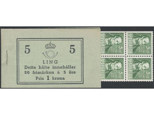 Sweden. Booklet Facit H38BC O, 1939 Per Henrik Ling perf on three and four sides. Superb/excellent centering. SEK 4000