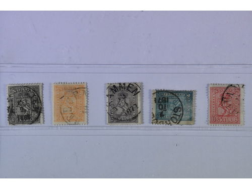Norway. Facit 11–15 used, 1867 Coat-of-Arms 1–8 skilling SET (5). Mixed quality. SEK 2800