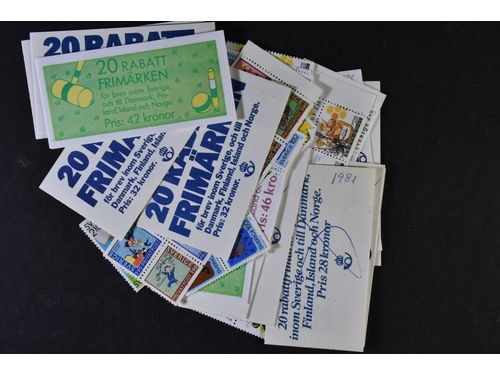 Sweden. Discount stamp booklets. Five booklets and 146 stamps 1981–90.