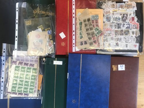 EUROPE. Mostly used. Box with tens of thousands of stamps old–modern incl. much Germany, e.g. stock BRD in two albums+leaves, Malta in stockbook incl. some better, Russia, Denmark, some covers and ** Sweden, etc. Approx. 17 kg.