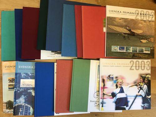 Sweden. Year books. Cpl. 15 different 1988/89–2003 and also 17 year sets 1970-88. Face value approx. 8000. Approx. 9 kg.