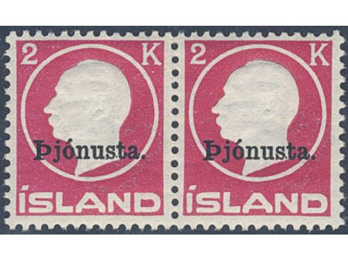 Iceland. Facit Tj53 I ★★, Variety smaller ttext with a dot after the text. Horizontal MNH pair. SEK 4800