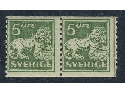 Sweden. Facit 143Abz ★★, 5 öre green vertical perf 9¾ with wmk KPV. Horizontal pair. SEK 15000