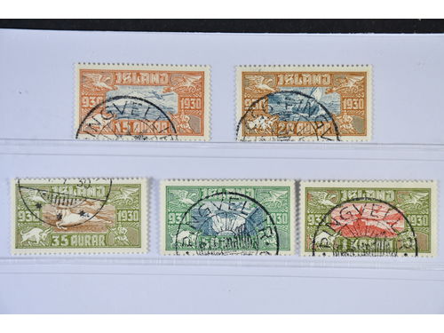 Iceland. Facit 189–93 used, 1930 The Parliament. Air mail SET (5). SEK 3600