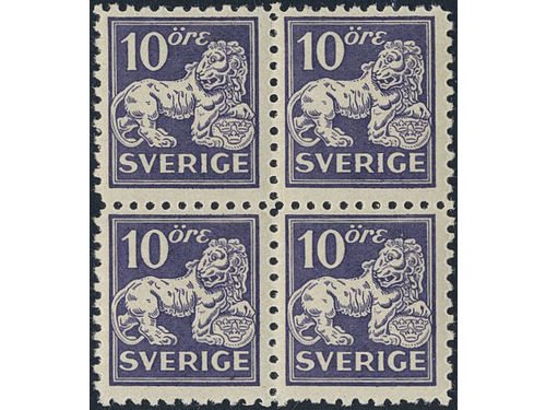 Sweden. Facit 146C ★★, 10 öre ultramarine violet, perf on four sides, type II, paper A1, block of four.